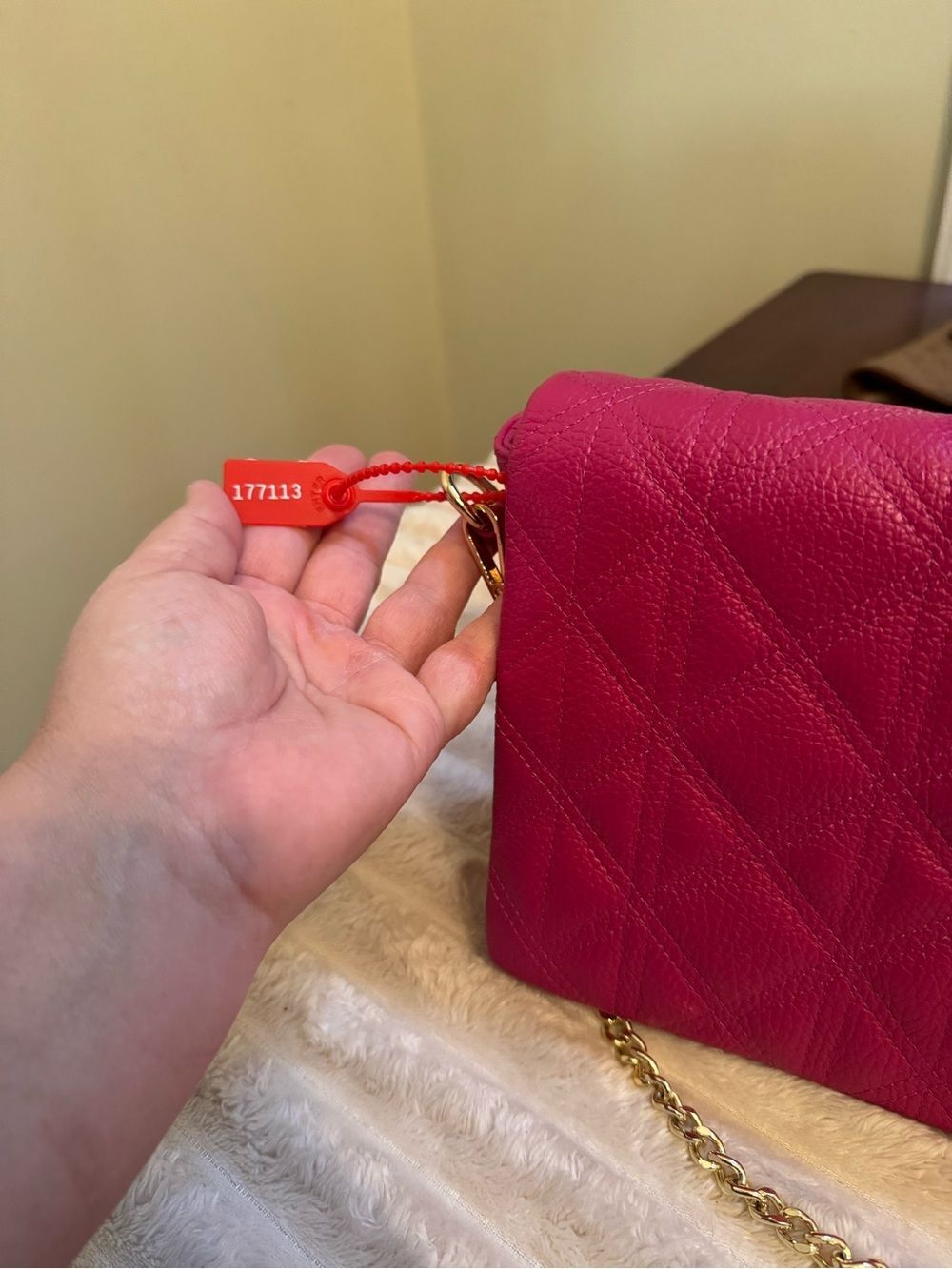 Anna Paola Genuine Italian Leather Quilted Crossbody Bag Pink Gold Chain - Picture 11 of 11